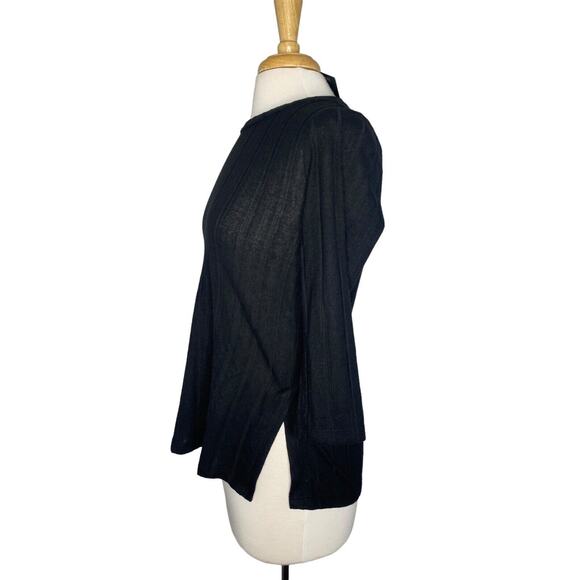 BOBEAU *NEW* Black 3/4 Sleeve Ribbed Stripe Crew Neck Knit Top Size XS - Picture 2 of 10